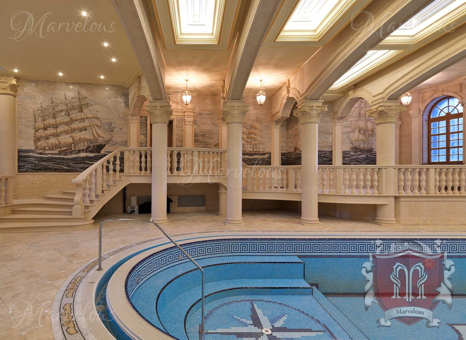 Mosaic-Pools-Sirena-a Marble Pool Mosaic: Sirena