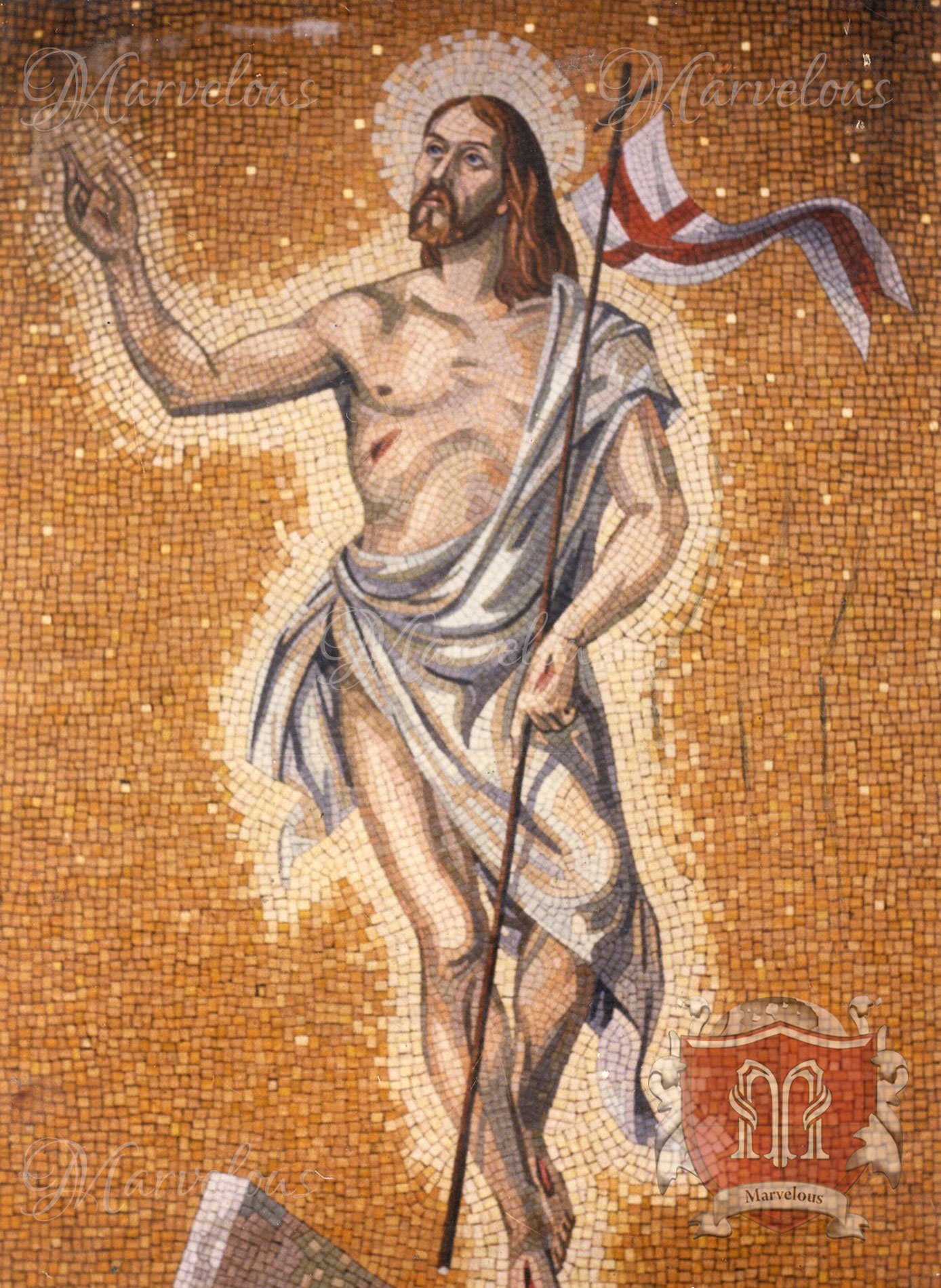 Marble Religious Mosaic: Il Pastore