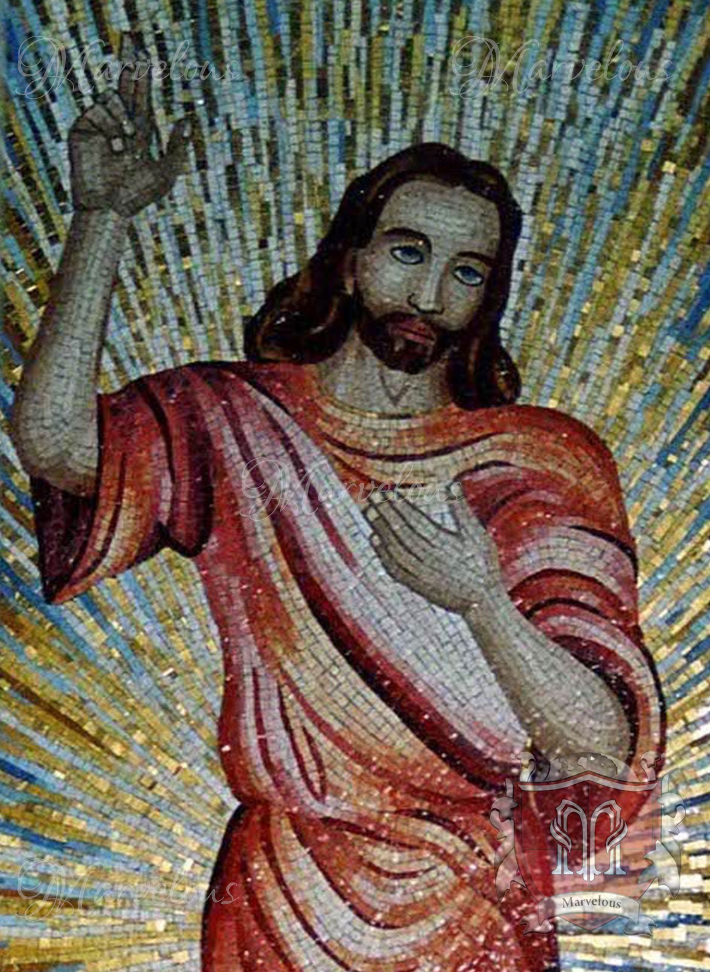 Marble Religious Mosaic: Il Pastore