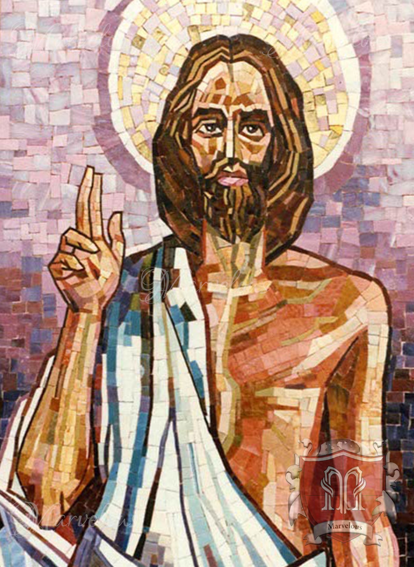 Marble Religious Mosaic: Il Pastore