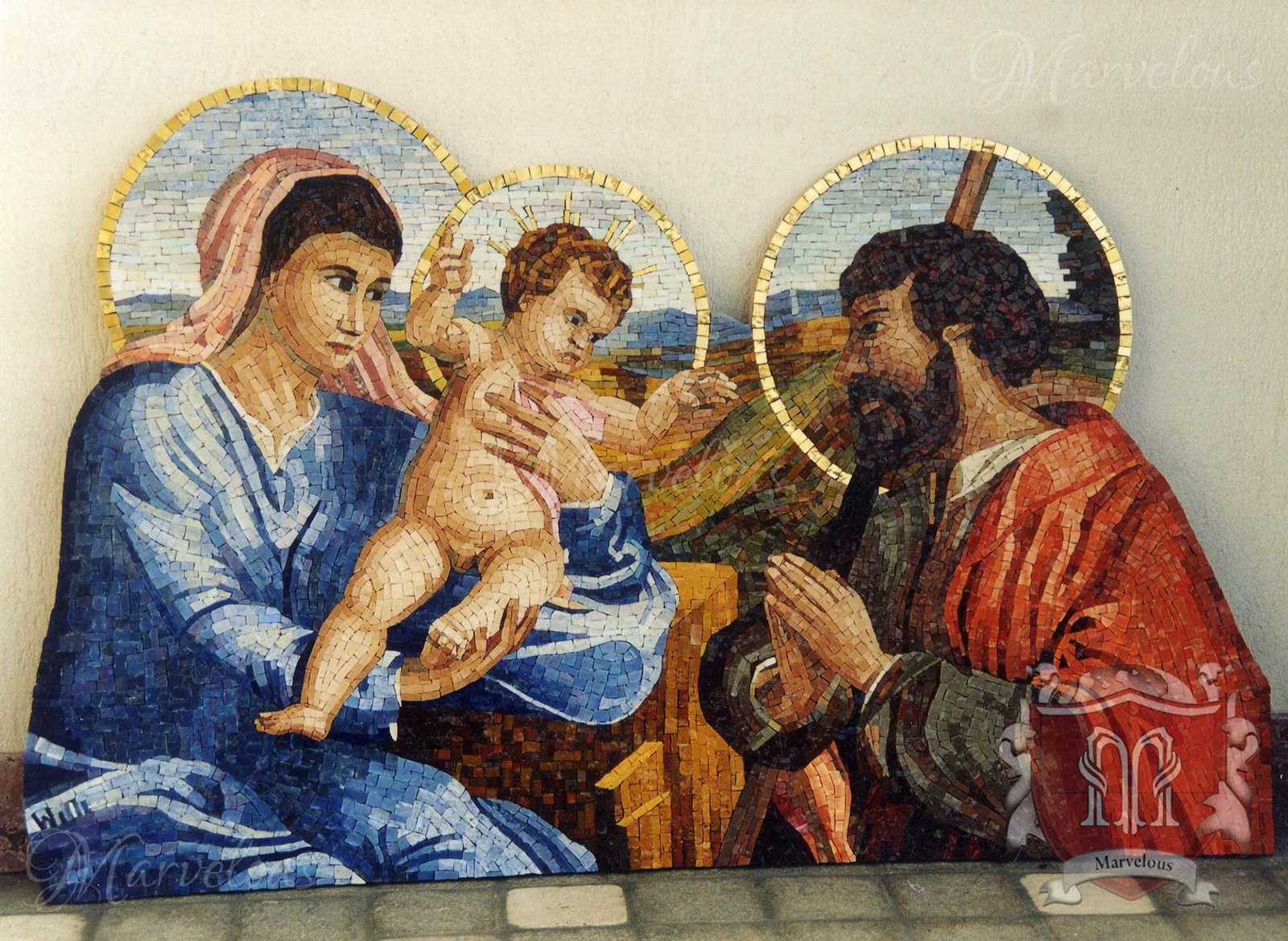Marble Religious Mosaic: Il Pastore