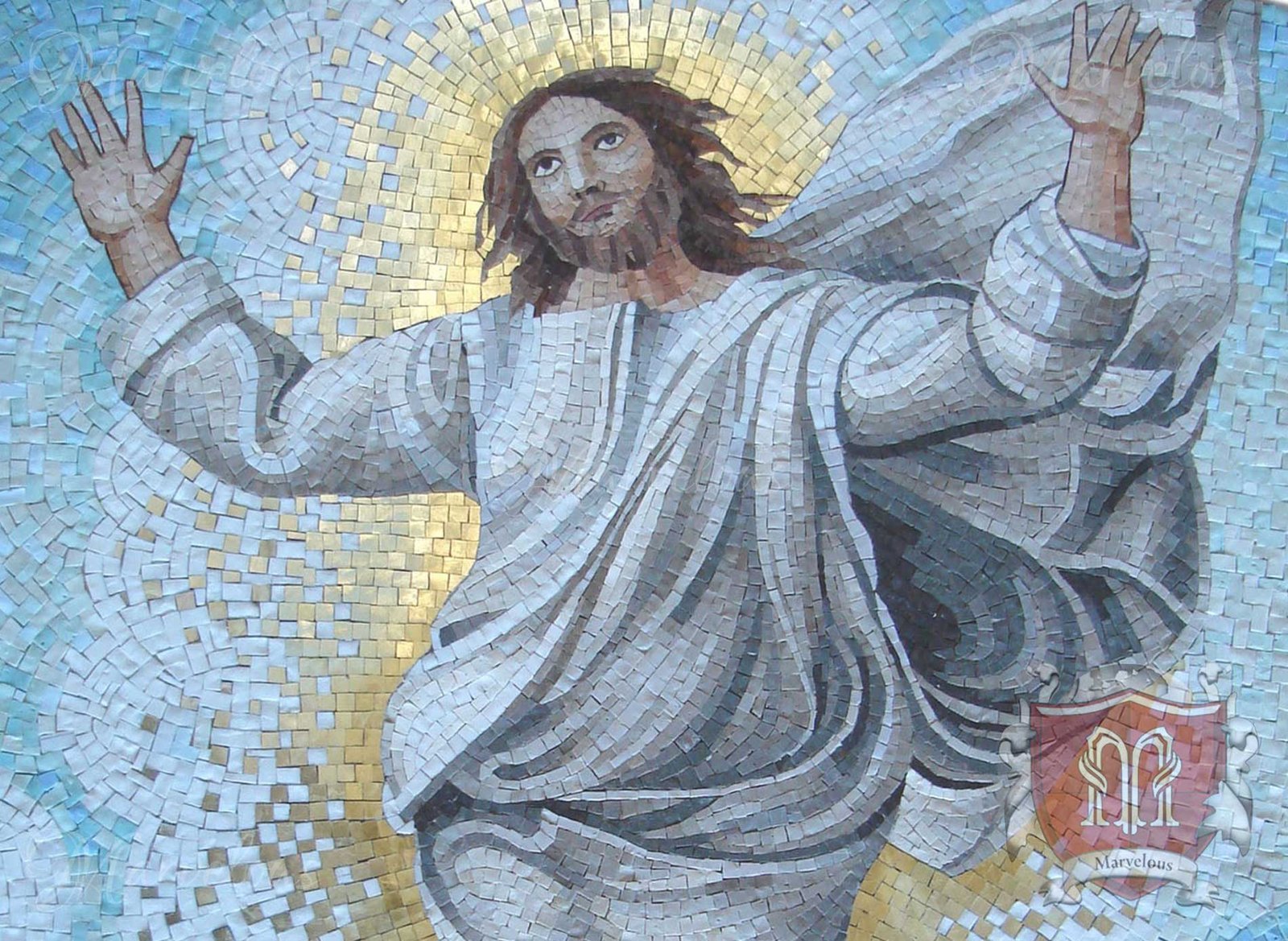 Marble Religious Mosaic: Risurrezione