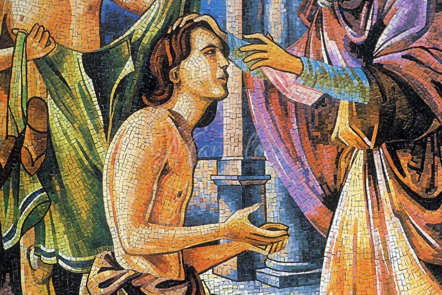 Marble Religious Mosaic: Storia Divina
