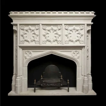 Antique 313 Custom Carved Travertine Fireplace mantel