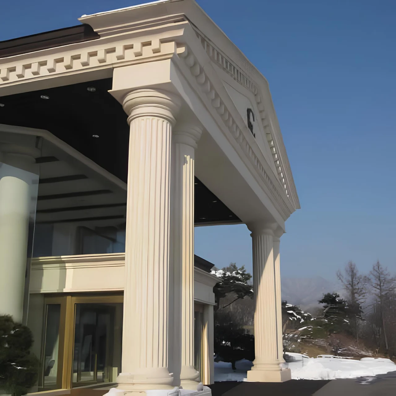 Fluted Limestone Columns – Grand Entrance to a Banquet Hall