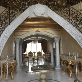 Bianco Marble Staircase with carved risers