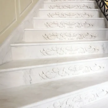 Bianco Marble Staircase with carved risers