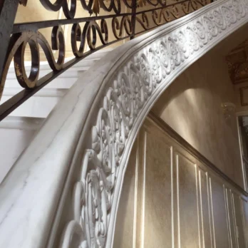 Bianco Marble Staircase with carved risers