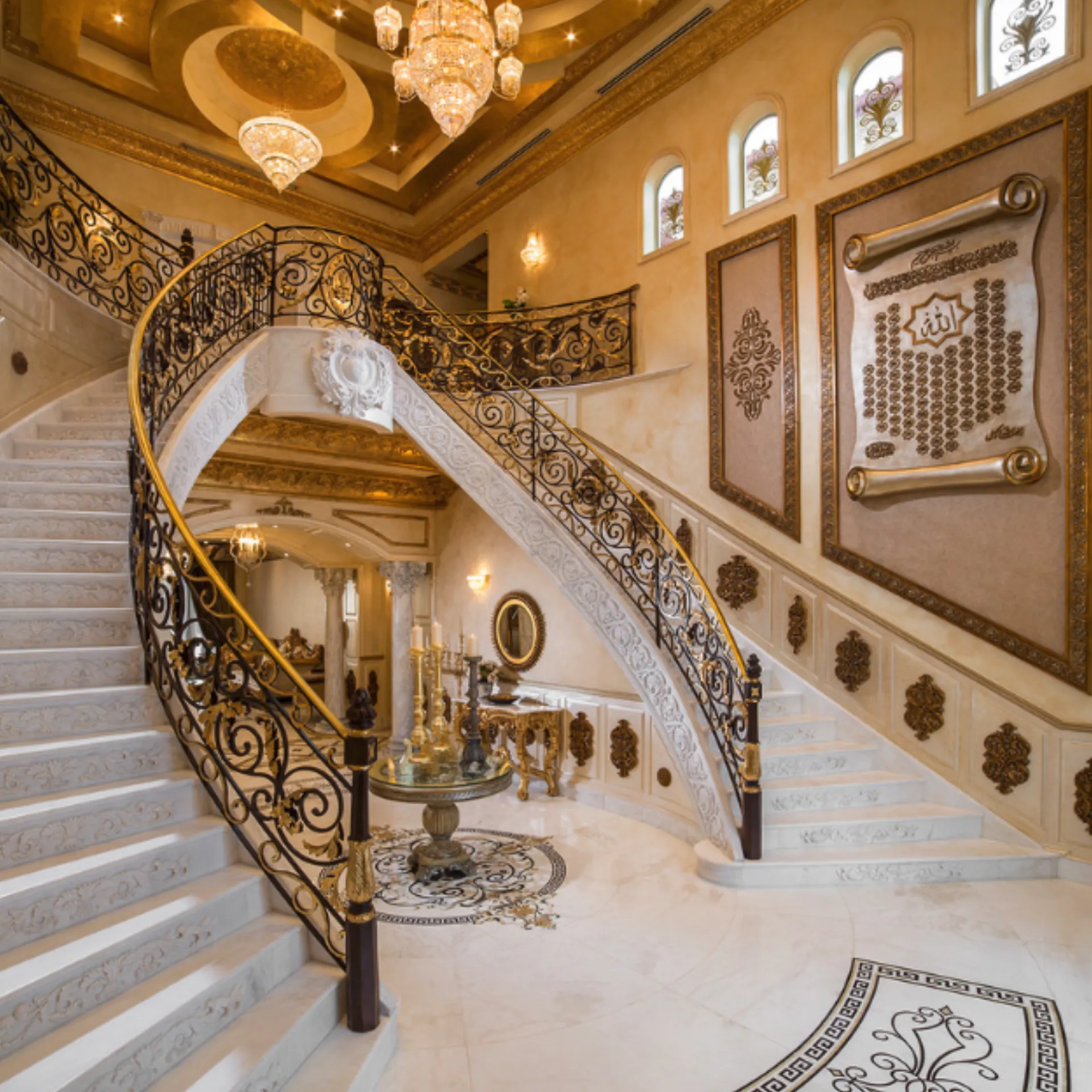 Bianco Marble Staircase with carved risers