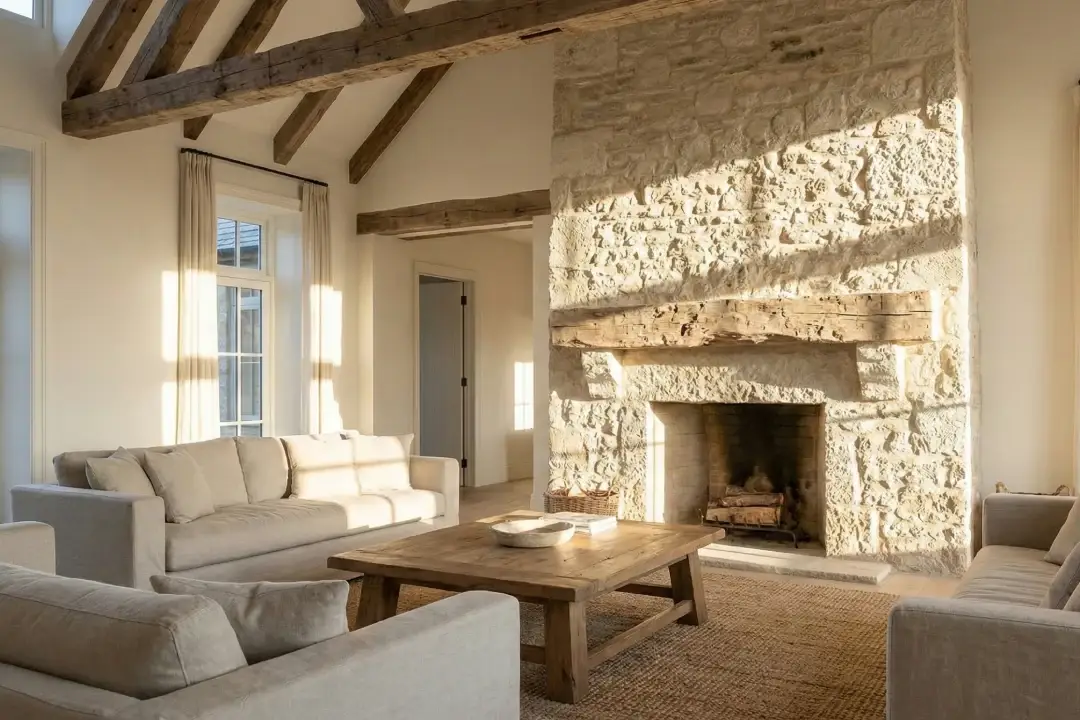 Rustic European Limestone Mantels: Timeless Charm for Luxury Villas