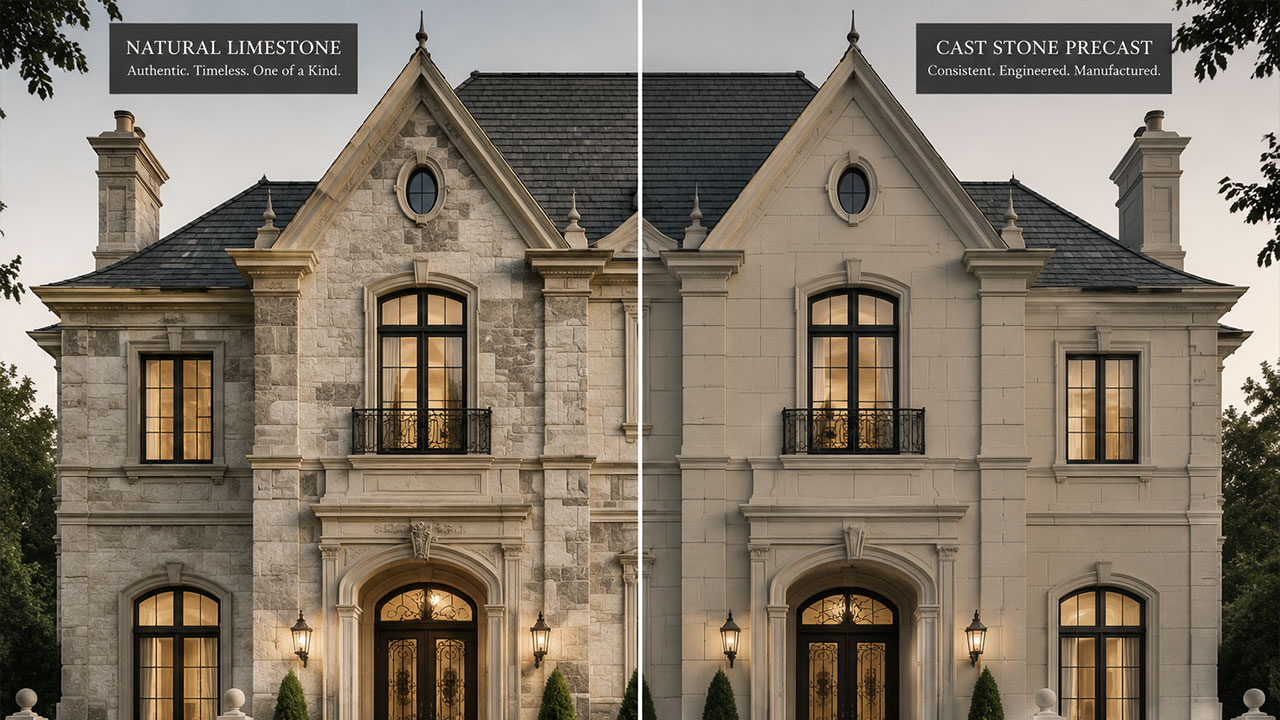 Natural Limestone vs. Cast Stone (Precast): Why Real Stone is the Better Investment