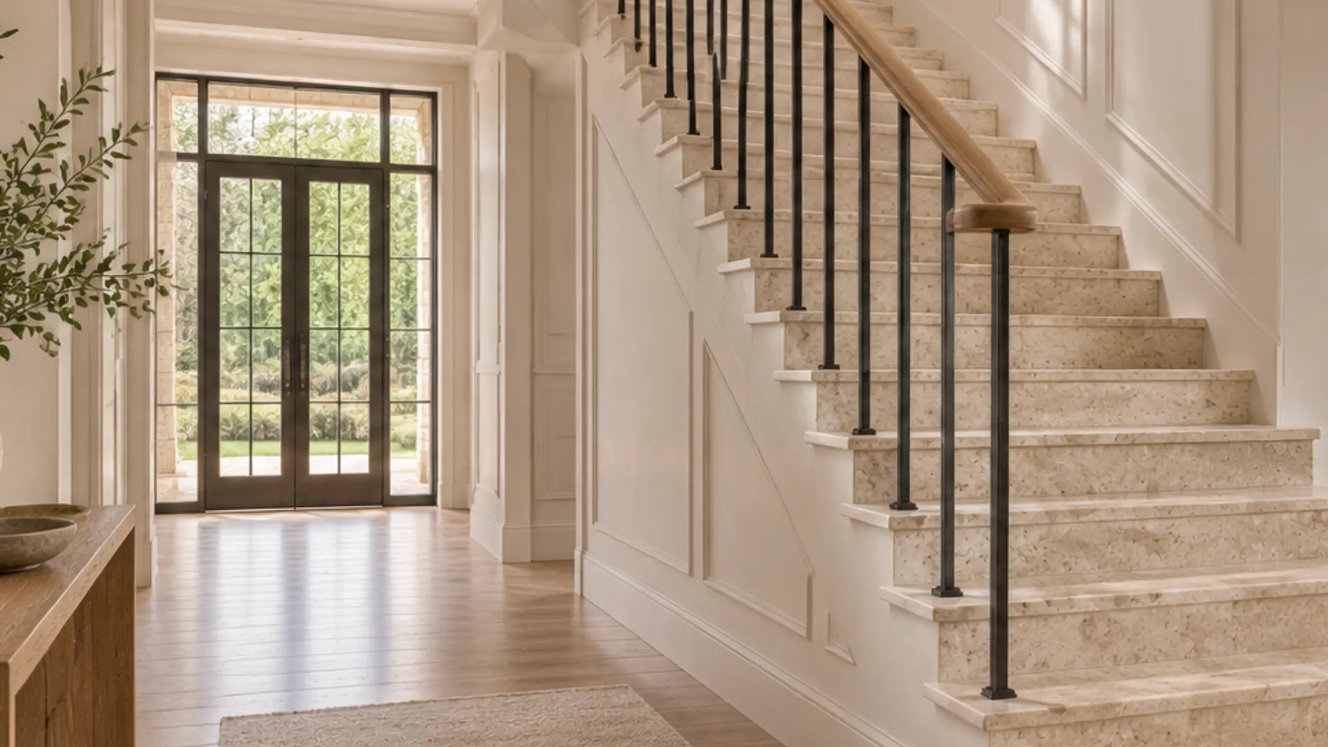 Transitional Staircase Design: Blending Old-World Stone with Modern Lines 3 Transitional Staircase Design: Blending Old-World Stone with Modern Lines