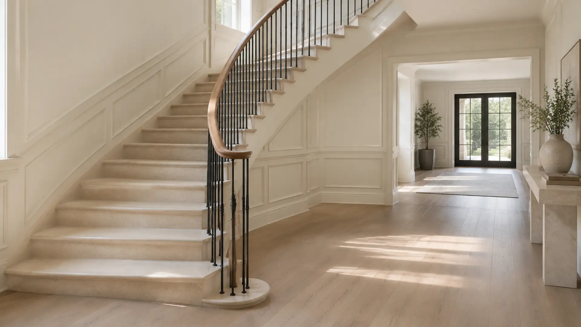 Transitional Staircase Design: Blending Old-World Stone with Modern Lines 1 Transitional Staircase Design: Blending Old-World Stone with Modern Lines