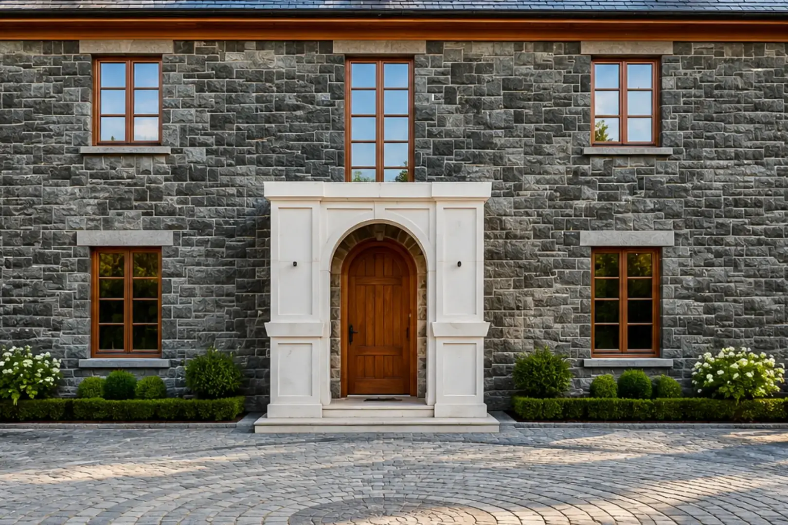 Custom White European Limestone Entrance Portico | New York Project